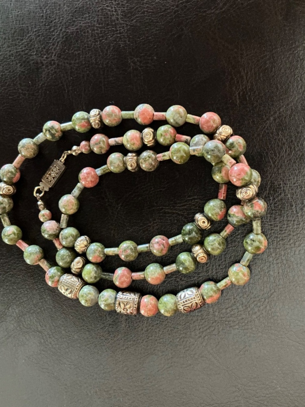 Vintage Unakite Natural Polished Bead Necklace & Earring Set Marbled Stones EUC - Picture 8 of 16